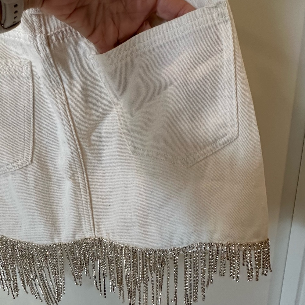 White Denim & Rhinestones Skirt! Size Small. Sterling & Stitch - Picture 3 of 9